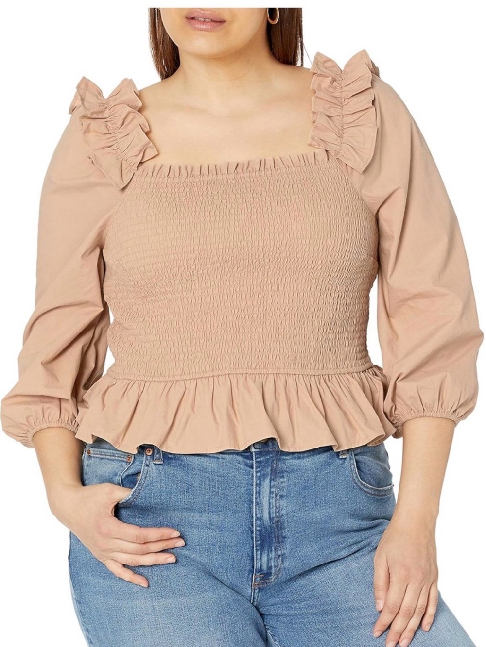 Smocked Peplum Ruffle Sleeve Top - Blush size XS